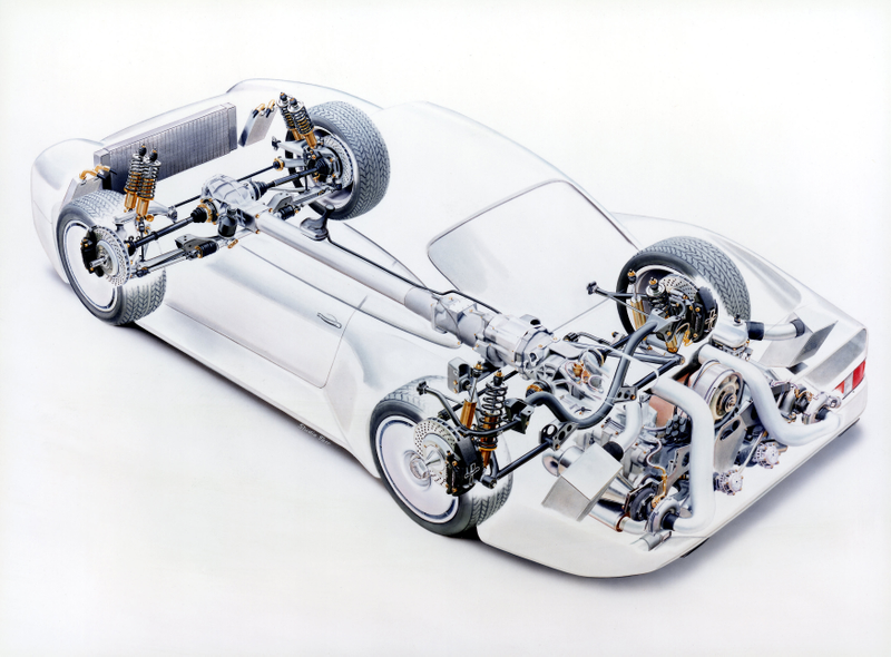 The Gruppe B concept stripped bare. It looks simple from here, right? Also dig the double shocks.